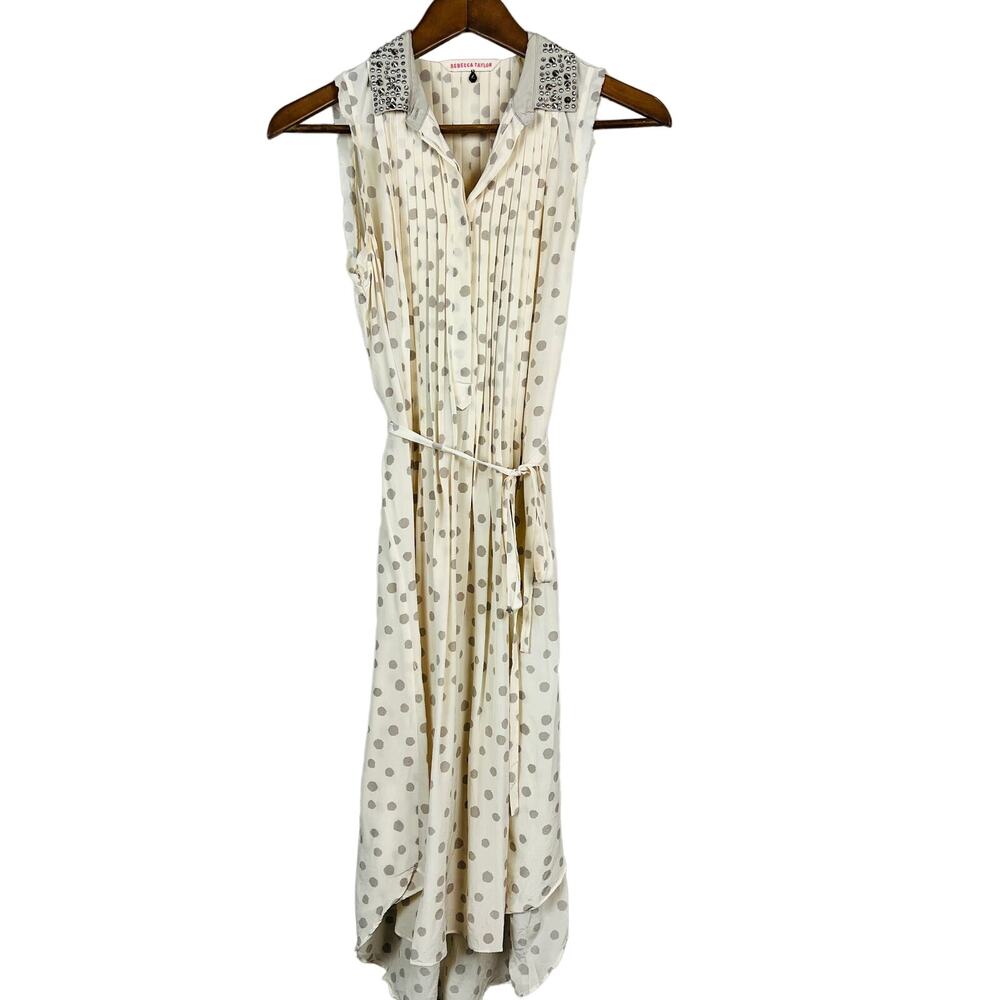 Rebecca Taylor Shirt Dress Sleeveless Polka Dot Midi - 4